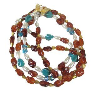UPCYCLED Imitation Pearl Beaded Necklace 34 in Goldtone Butterfly Clasp Strand